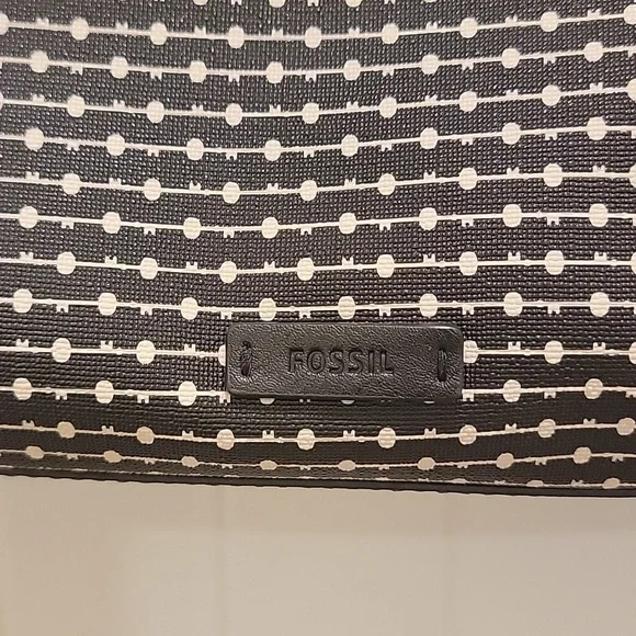 Fossil Vegan Leather Handbag Black Dotted Tote - Picture 8 of 11